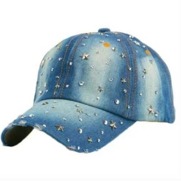 Distressed Denim Star Studded Cap - Picture 1 of 1